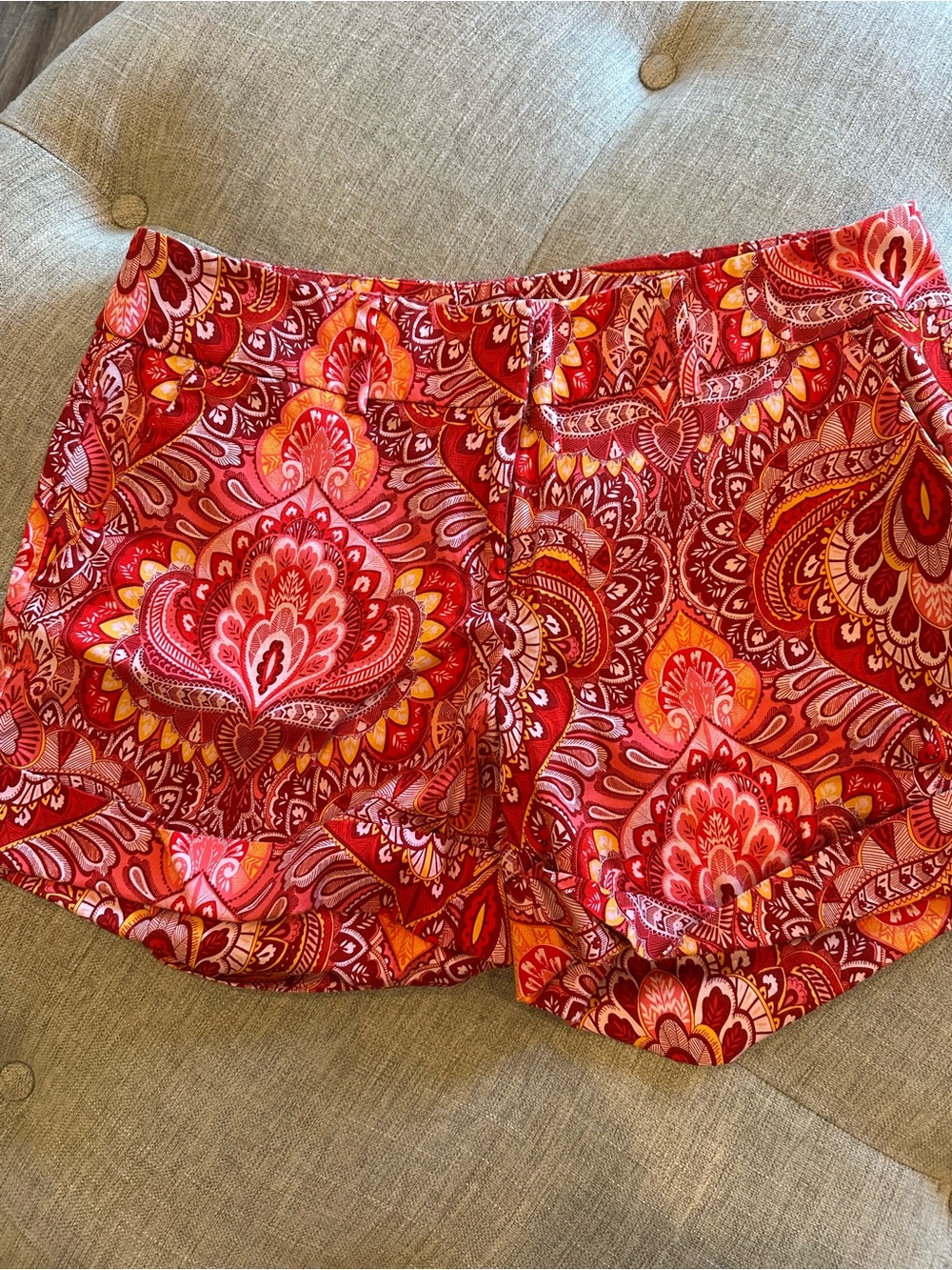 New York & Company Red Paisley Print Bermudas